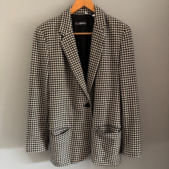 Vintage 100% wool Black and White Checkered Blazer - Picture 3 of 12